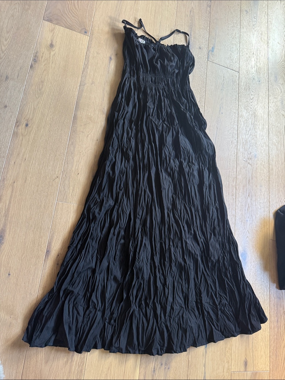 Joy Joy Black Crinkle Maxi Dress with Adjustable Straps
